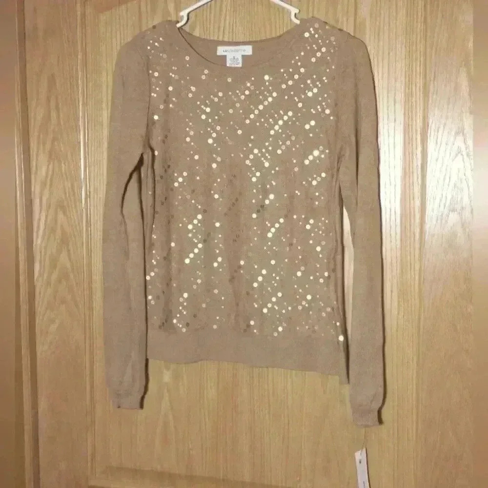 Liz Claiborne size small beige sequins sweater NWT